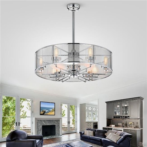 Warehouse Of Tiffany Warehouse of Tiffany CFL-8422B-CH 32 in. Shilroe Indoor Remote Controlled Fandelier with Light Kit; Chrome - CFL-8422B/CH