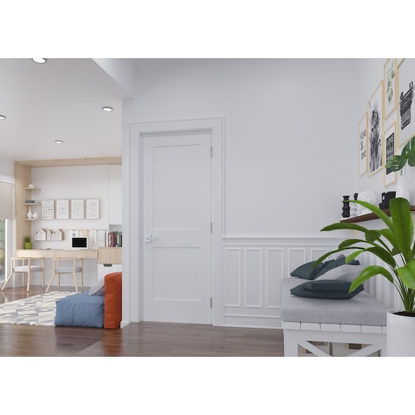 Reso 34 in. x 80 in. Left-Handed Solid Core   Primed Single Prehung Interior Door ORB Hinges - RID3480-2W-ORB-LH