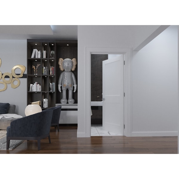 Reso 34 in. x 80 in. Left-Handed Solid Core   Primed Single Prehung Interior Door ORB Hinges - RID3480-2W-ORB-LH