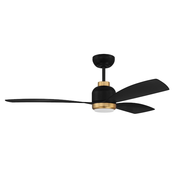 Craftmade 52in Donovan, Flat Black/satin Brass Finish, Flat Black Blades, Light Kit Included Optional - DVN52FBSB3