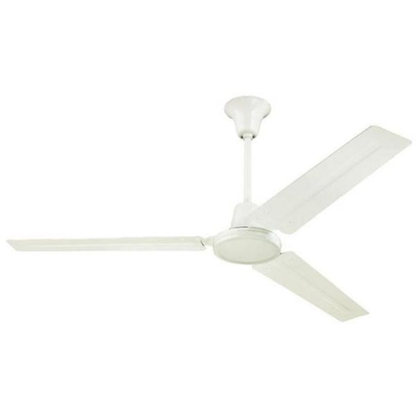 Brightbomb 56 in. Industrial 3 White Steel Blades Indoor Ceiling Fan; White with Wall Control - BR603451