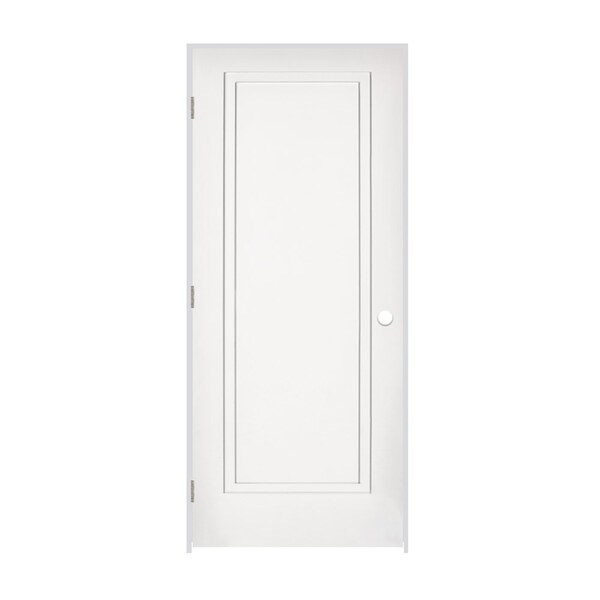 Trimlite 18"x80"x13/8" Primed 1Panel 2Step Interior Shaker 49/16" RH Prehung Door Satin Nickel Hinges - 1668PRI8491RH154916