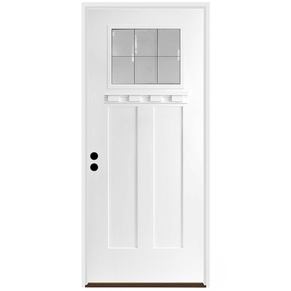 Codel Doors 36" x 80" Primed White Shaker Exterior Fiberglass Door - 3068RHISPSFHFLS200P49161DB