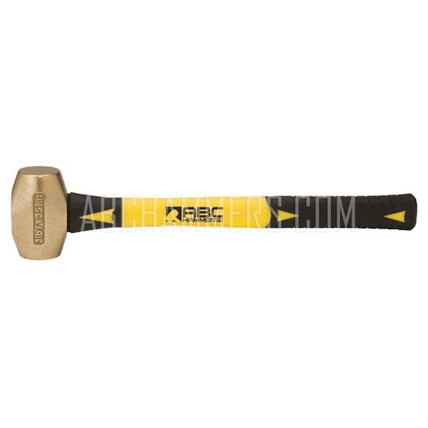 Abc Hammers 3 lbs Brass Hammer with 12 in. Fiberglass Handle - AB1858