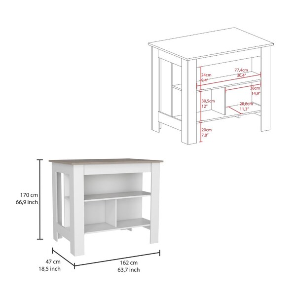 Tuhome Cala Kitchen Island Antibacterial, Three Shelves, Four Legs, Light Gray/White - AZB5772