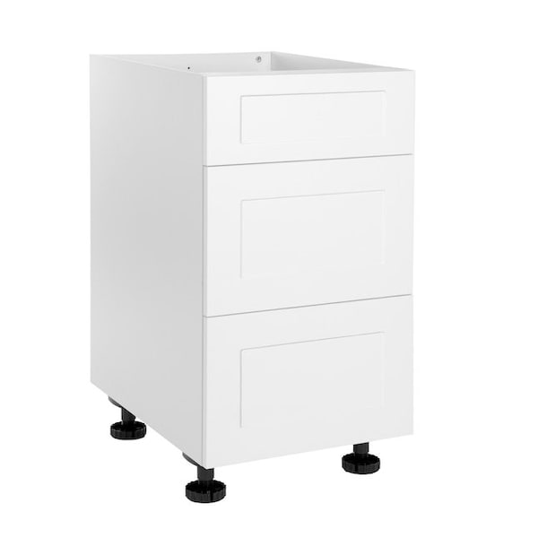 Cambridge Quick Assemble Modern Style, Shaker White 18 in. Base Kitchen Cabinet, 3 Drawer (18 in. W x 24 in. D x 34.50 in. H) - SA-BUD2P18-SW
