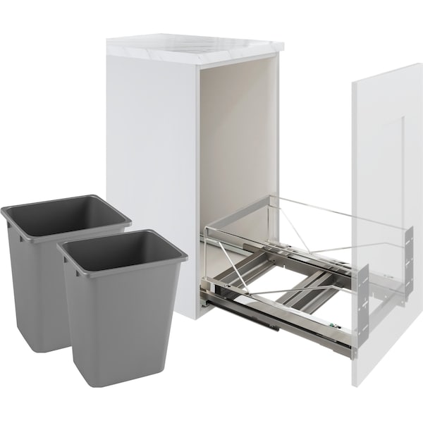 Kessebohmer Waste Pullout 52 QT Double Chrome FE Soft Close w/ Grey Bins - KS3-WASTE2-CHR52-G