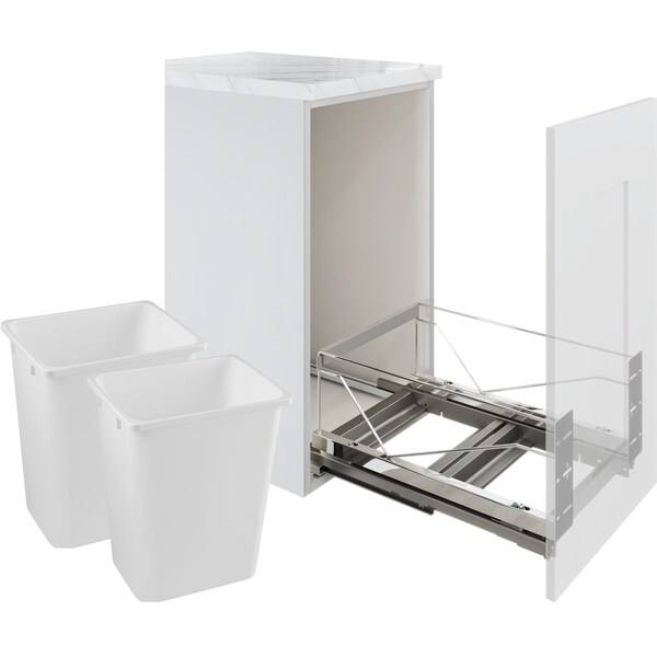 Kessebohmer Waste Pullout 36 QT Double Chrome FE Soft Close w/ White Bins - KS3-WASTE2-CHR-W