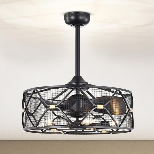 Warehouse Of Tiffany 24.3 in. Nelle 6-Light Indoor Ceiling Fan with Light Kit, Black - DW01W06BG