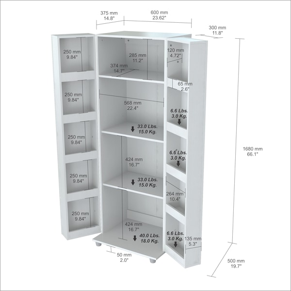 Inval Kitchen Storage Cabinet 24 in. W x 66 in. H x 20 in. D in Washed Oak - AL-2113