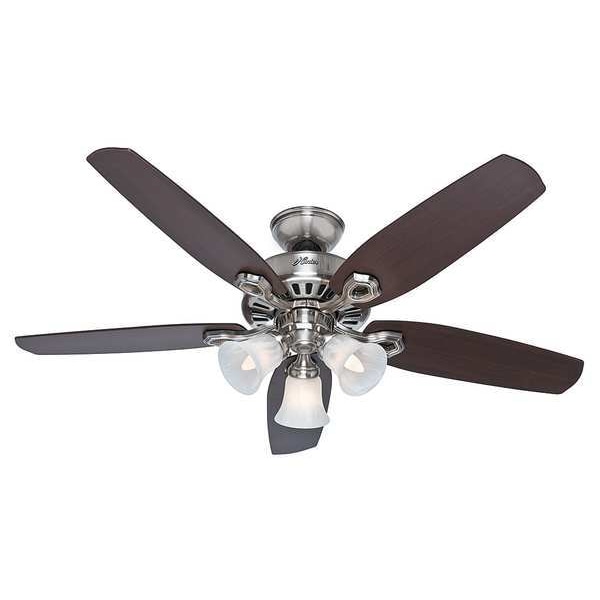 Hunter Decorative Ceiling Fan, 52 in Blade Dia, 5 Blades, 3 Speeds, 120V AC, Brushed Nickel - 53237
