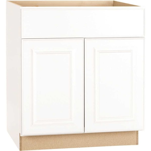 Hampton Bay Hampton Satin White Raised Panel Stock Assembled Base Cabinet with Drawer Glides 30x34.5x24in. - KB30-SW