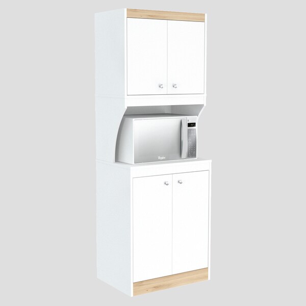 Inval Kitchen/Microwave Storage Cabinet 23.6 in.W x 16.9 in. D x 67 in. H in White and Vienes Oak - AL-3513