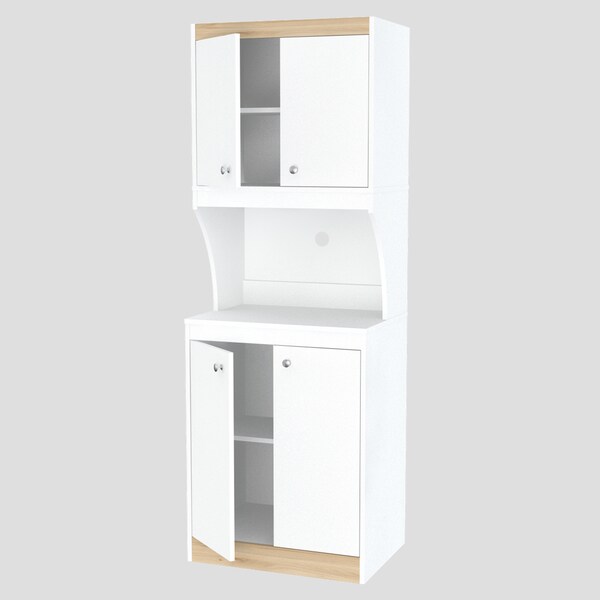 Inval Kitchen/Microwave Storage Cabinet 23.6 in.W x 16.9 in. D x 67 in. H in White and Vienes Oak - AL-3513