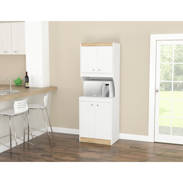 Inval Kitchen/Microwave Storage Cabinet 23.6 in.W x 16.9 in. D x 67 in. H in White and Vienes Oak - AL-3513