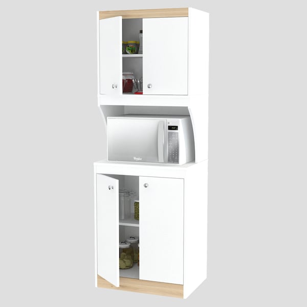 Inval Kitchen/Microwave Storage Cabinet 23.6 in.W x 16.9 in. D x 67 in. H in White and Vienes Oak - AL-3513