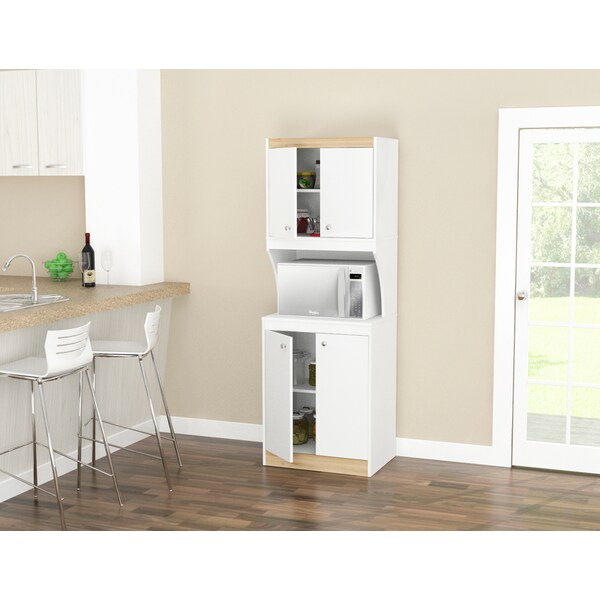 Inval Kitchen/Microwave Storage Cabinet 23.6 in.W x 16.9 in. D x 67 in. H in White and Vienes Oak - AL-3513