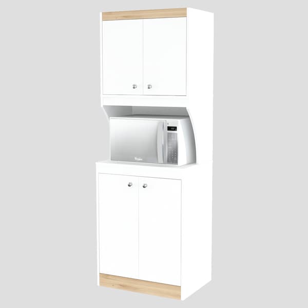 Inval Kitchen/Microwave Storage Cabinet 23.6 in.W x 16.9 in. D x 67 in. H in White and Vienes Oak - AL-3513