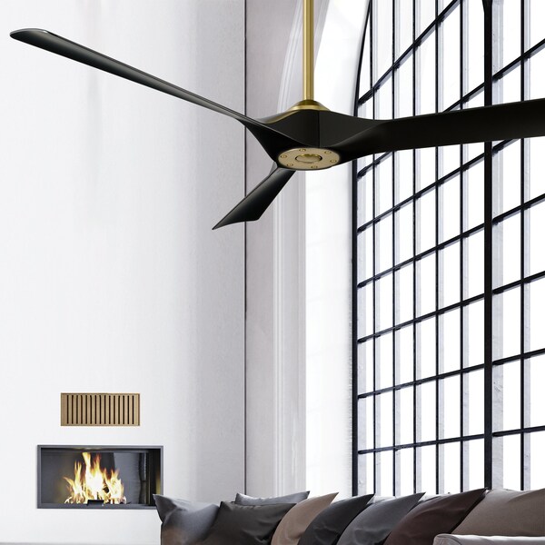 Modern Forms Torque 3-Blade Smart Ceiling Fan 58in Satin Brass/Black with Remote Control, 3 Blades, 120 V - FR-W2204-58