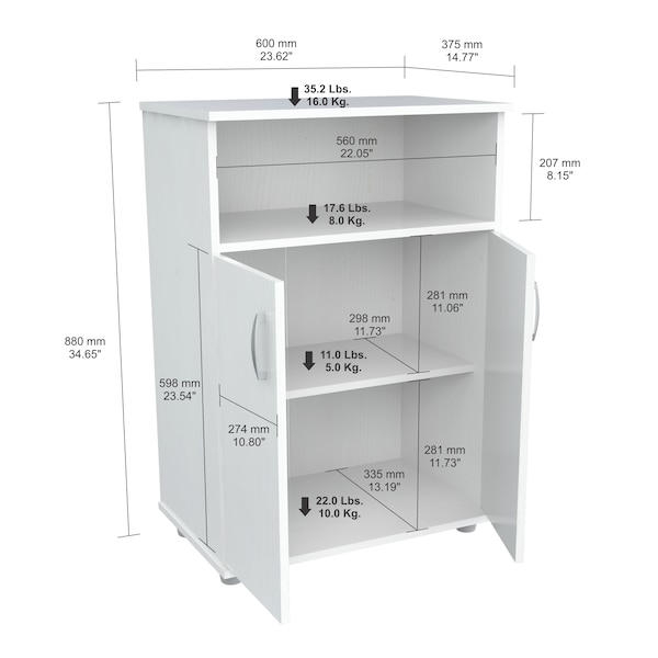 Inval Kitchen/Microwave Storage Cabinet 23.62 W x 14.9 6 D x 32.87 in.H in Laricina White - MM-0207