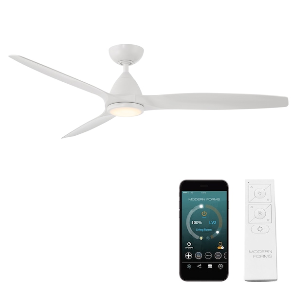 Modern Forms Fans Skylark Indoor or Outdoor Smart Ceiling Fan 2700-3000-4000-5000K LED in Matte White - FR-W2202-62L-MW