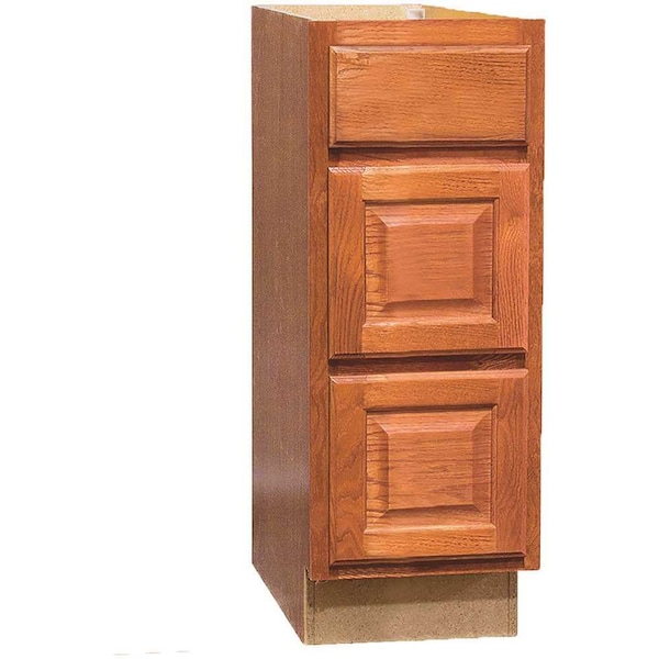 Hampton Bay Hampton Assembled 12x34.5x21 in. Base Cabinet with Ball-Bearing Drawer Glides in Medium Oak - KVDB12-MO