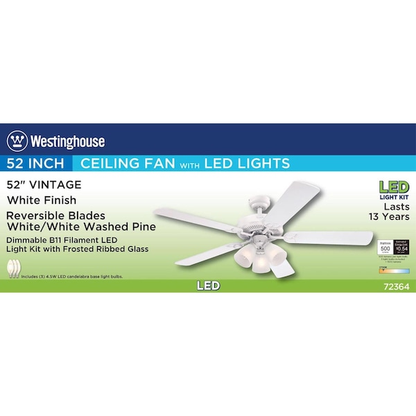 Westinghouse Westinghouse Vintage 52 in. White LED Indoor Ceiling Fan - 72364