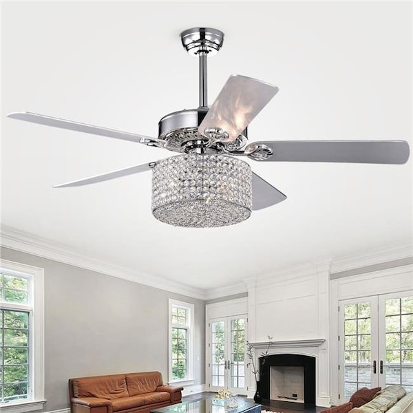 Warehouse Of Tiffany Warehouse of Tiffany CFL-8409REMO-CH 52 in. Rexen Indoor Remote Controlled Ceiling Fan with Light Kit; Chrome - CFL-8409REMO/CH