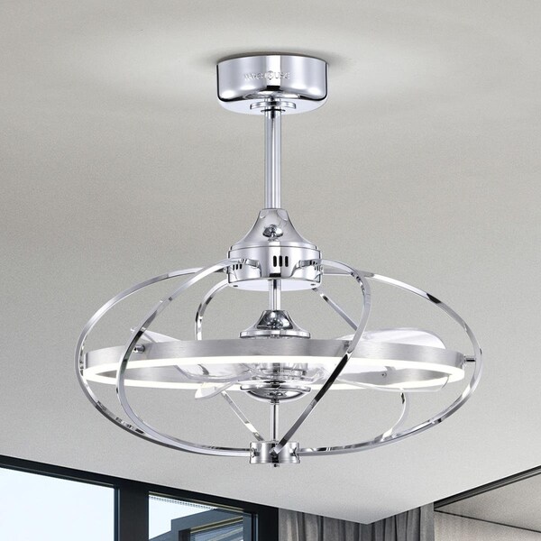 Warehouse Of Tiffany 24 in. Elisabeta 1-Light Indoor Chrome Ceiling Fan with Light Kit - DL02P06CH