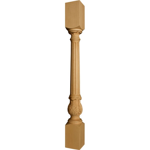Osborne Wood Products 34 1/2 x 3 1/2 Narrow Fluted Acanthus Island Leg in Rubberwood <sm - 1410RW