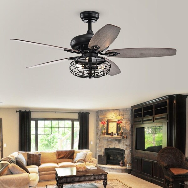 Warehouse Of Tiffany CFL-8434REMO-MB 52 in. Joye Indoor Remote Controlled Ceiling Fan with Light Kit, Black - CFL-8434REMO/MB