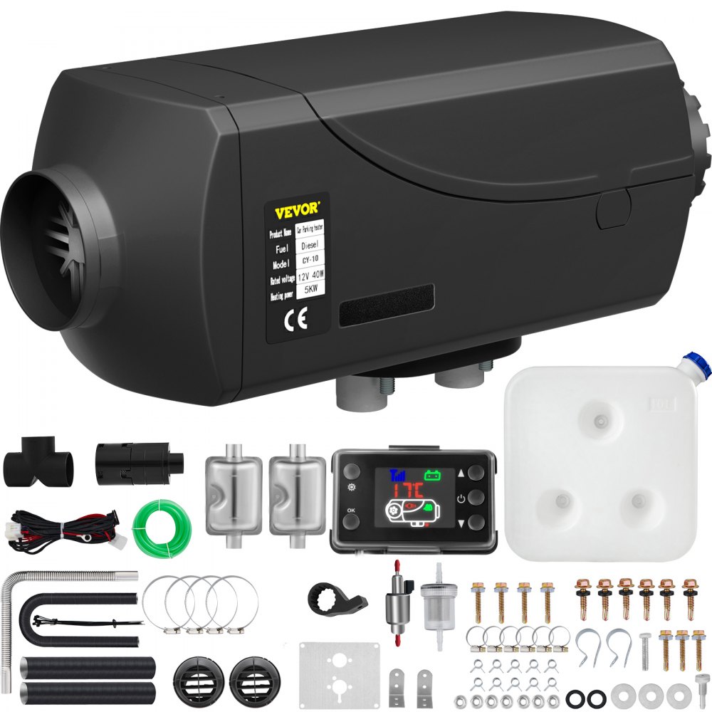 VEVOR 5KW Diesel Air Heater 12V Diesel Parking Heater Double Mufflers 5KW Diesel Heater with LCD Thermostat for RV Bus Trailer Motorhome and Boats - ZCJRQ12V5KWYJSXY1V0