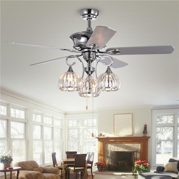 Warehouse Of Tiffany Warehouse of Tiffany CFL-8332CH 52 in. Mavyn 3-Light Indoor Hand Pull Chain Ceiling Fan; Chrome - CFL-8332CH