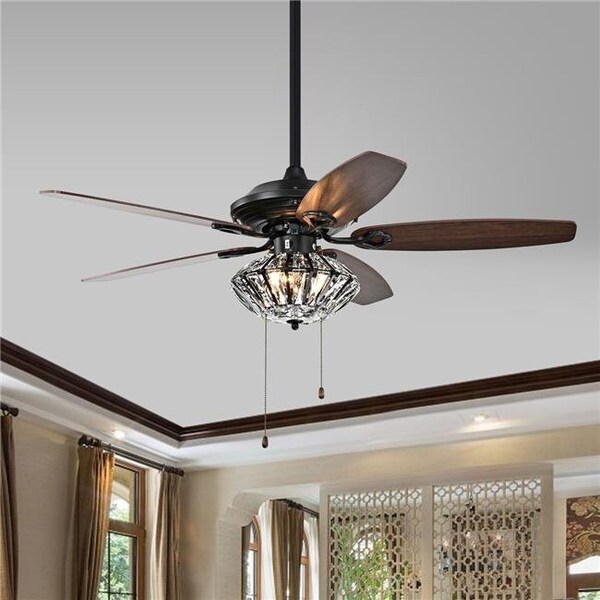 Warehouse Of Tiffany Warehouse of Tiffany CFL-8366MB Copper Indoor Hand Pull Chain Ceiling Fan with Light Kit; Black - CFL-8366MB