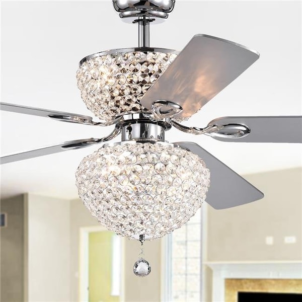 Warehouse Of Tiffany Warehouse of Tiffany CFL-8176REMO-CHD Swarana Dual Lighted Ceiling Fan with Crystal Shades; Chrome - CFL-8176REMO/CHD