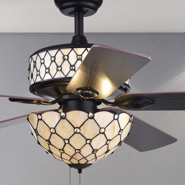 Warehouse Of Tiffany 53 in. Tohva 4-Light Indoor Hand Pull Chain Ceiling Fan with Light Kit, Black - CFL-8279BL