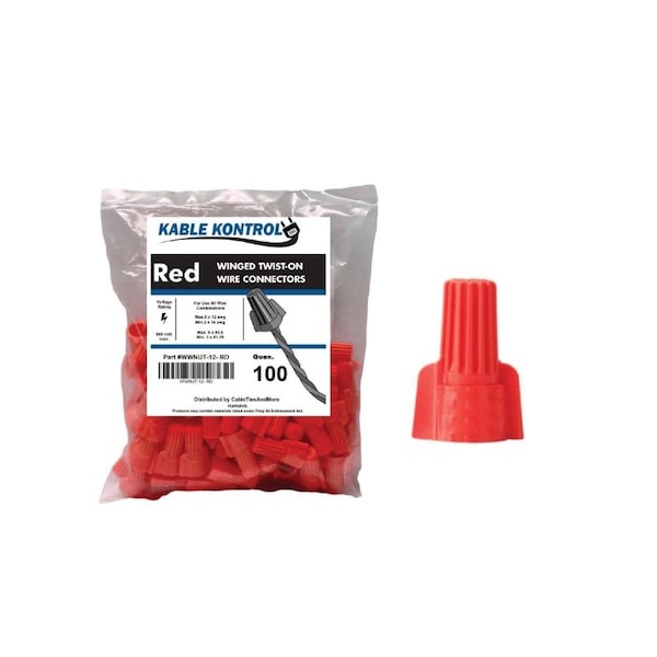 Kable Kontrol Conectores de Cableado Eléctrico - Tuercas - Aladas - Para Cable 16-12 AWG - 100 Piezas - Rojo - WWNUT-12-RD-100