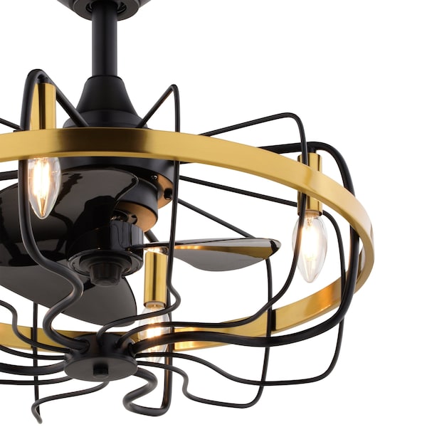 Vaxcel Kenton Black and Gold Brass Contemporary 21-in. Fandelier Ceiling Fan with Cage Light Kit & Remote - F0127