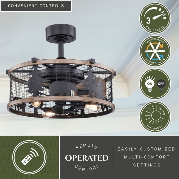 Vaxcel Kodiak Bear 21 in. Bronze and Teak Rustic Indoor Ceiling Fan with Light Kit and Remote - F0068