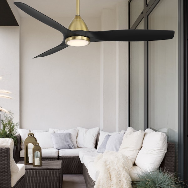 Modern Forms Skylark 3-Blade Smart Ceiling Fan 54in Satin Brass Black 3000K LED Light Kit and Remote Control - FR-W2202-54L
