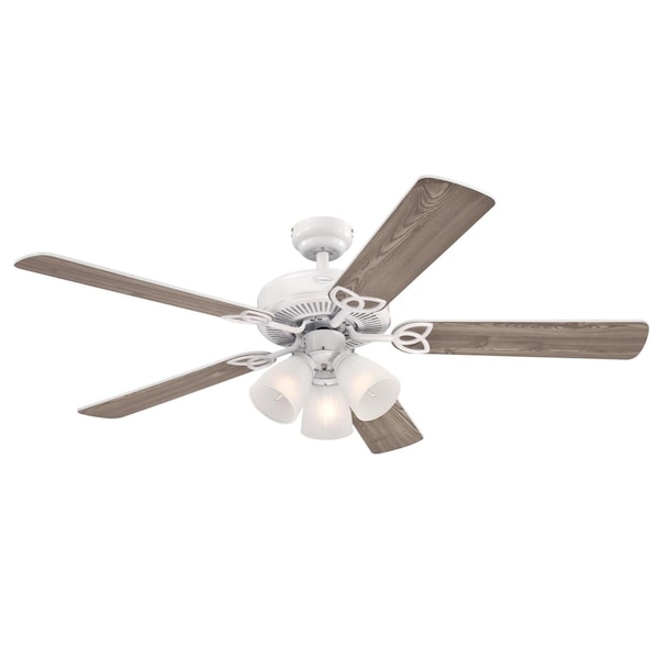 Westinghouse Vintage 52" 5-Blade Wht Indoor Ceiling Fan w/Dimmable LED Light - 7236400