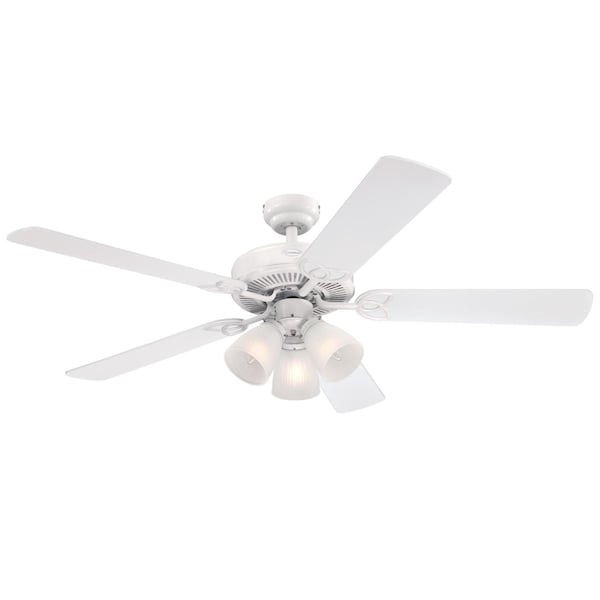 Westinghouse Vintage 52" 5-Blade Wht Indoor Ceiling Fan w/Dimmable LED Light - 7236400