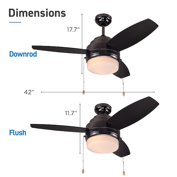 Commercial Cool 42 Ceiling Fan 3-Blade With Pull Chain And Light Kit - CCF43P40