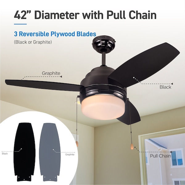 Commercial Cool 42 Ceiling Fan 3-Blade With Pull Chain And Light Kit - CCF43P40