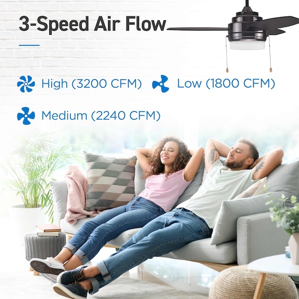 Commercial Cool 42 Ceiling Fan 3-Blade With Pull Chain And Light Kit - CCF43P40