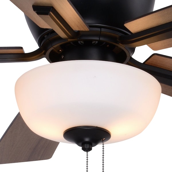 Vaxcel Lisbon 42-in. Black and Hickory Flush Mount Hugger Ceiling Fan with LED Light Kit and Pull Chain - F0089
