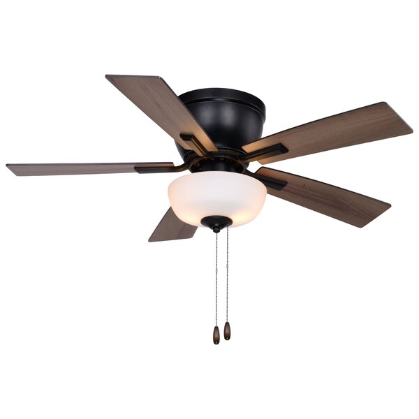 Vaxcel Lisbon 42-in. Black and Hickory Flush Mount Hugger Ceiling Fan with LED Light Kit and Pull Chain - F0089