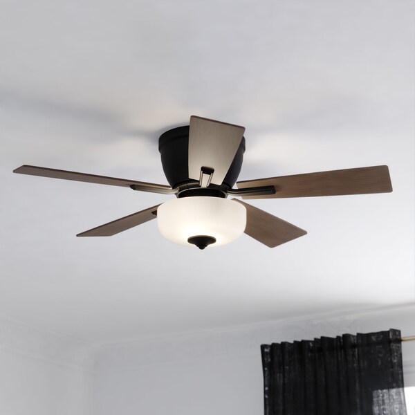 Vaxcel Lisbon 42-in. Black and Hickory Flush Mount Hugger Ceiling Fan with LED Light Kit and Pull Chain - F0089