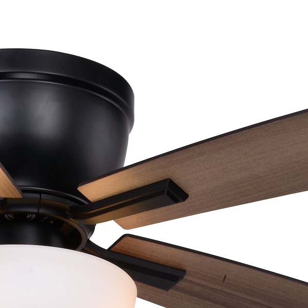Vaxcel Lisbon 42-in. Black and Hickory Flush Mount Hugger Ceiling Fan with LED Light Kit and Pull Chain - F0089