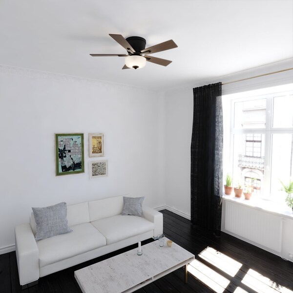 Vaxcel Lisbon 42-in. Black and Hickory Flush Mount Hugger Ceiling Fan with LED Light Kit and Pull Chain - F0089